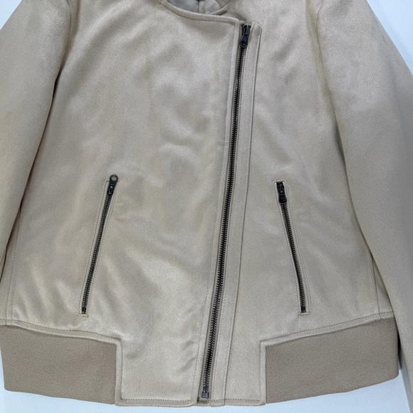 Banana Republic Ribbed Trim Vegan Suede Moto Jacket Size Medium Petite - Picture 5 of 15